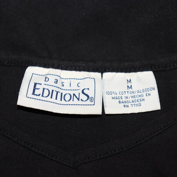 🖤✨👚 Black Button-Sleeve Tee · Basic Editions · Size M · Soft & Sleek - Picture 2 of 6